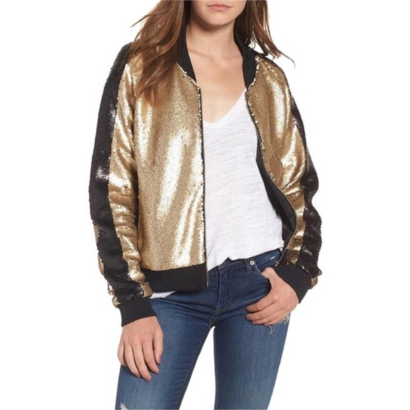 Blank NYC Jackets & Blazers - BlankNYC Gold and Black Sequin Two Tone Bomber Varsity Jacket